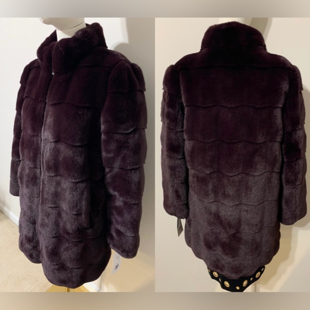Via Spiga Reversible Plum Faux Fur / Puffer Coat